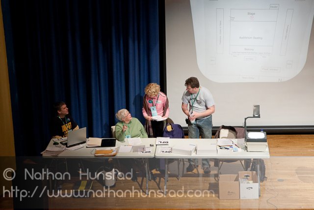 The people in charge on the stage at the SD59 convention
